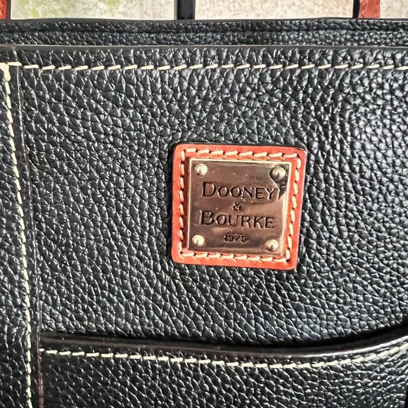 Dooney & Bourke Large Black Leather Tote Bag with Brown Straps - Picture 2 of 9